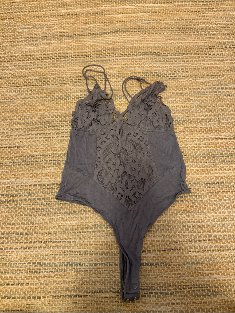 Free People Charcoal Lace-Front One-Piece Bodysuit